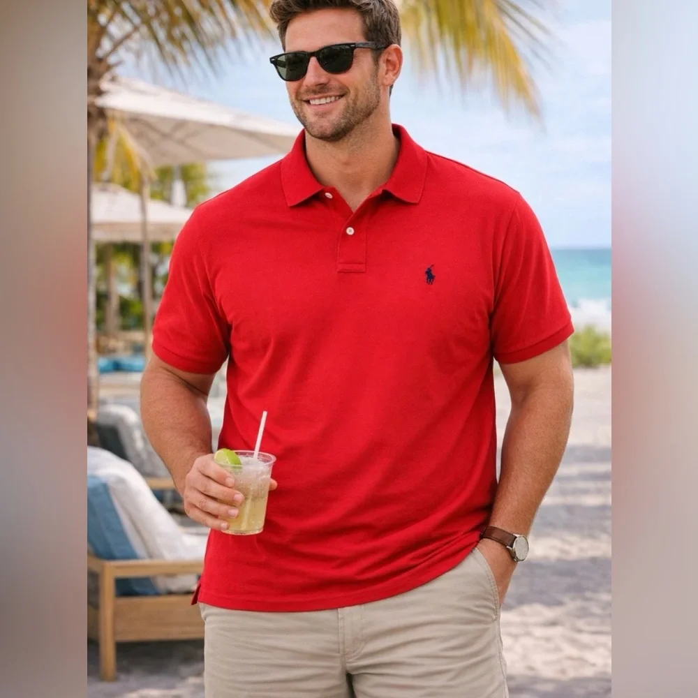 Ralph Lauren The Iconic Classic Fit Mesh Polo in Red Size XXL.